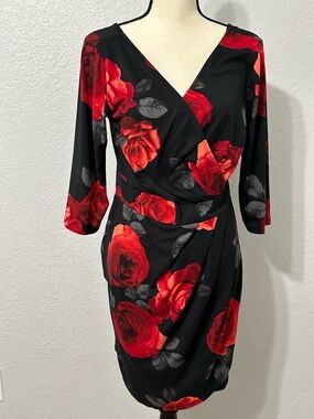 Zenobia Wrap Dress Womens XL V Neck Dark Floral Whimsigoth Witchy Feminine Girly
